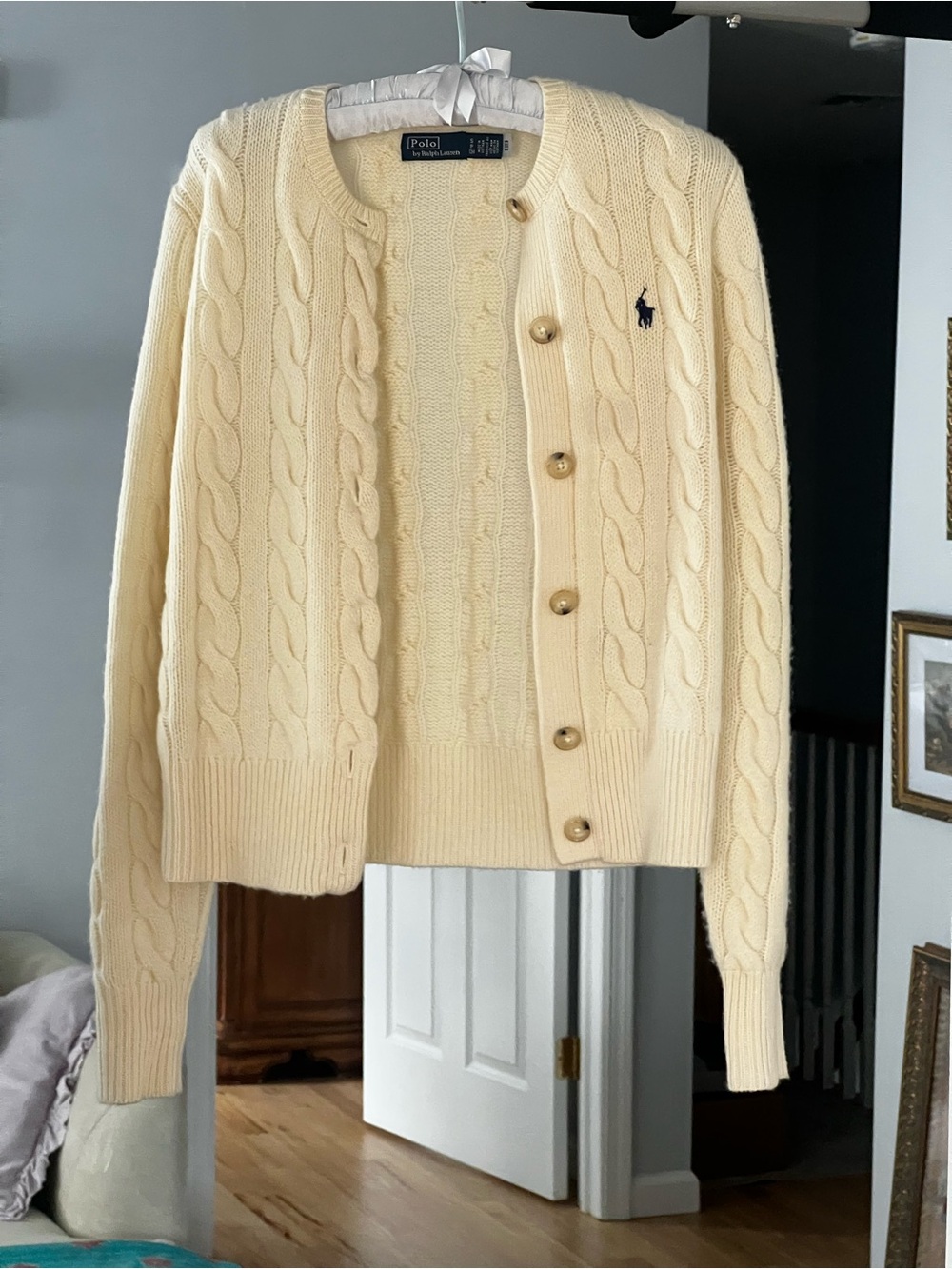 Ralph Lauren Cream Cable-Knit Button Cardigan